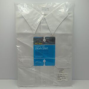 NOS Vintage Big Mac Rugged Twill Work Shirt White 15-15.5 Medium Long Deadstock
